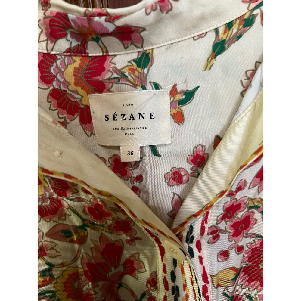 Sezane Ana Dress Fiori Rossi Floral Embroidered Shirt Dress Belted Cream Size 36 - Picture 5 of 10